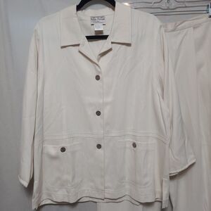 Loose Threads by Virginia Moreno Blazer Jacket Size L Cream Silk Blend
